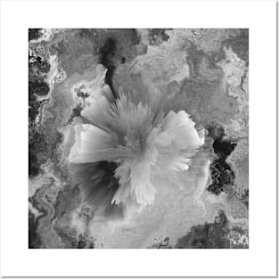 Gray Marble 3D Floral Flower Fluid Pour Posters and Art
